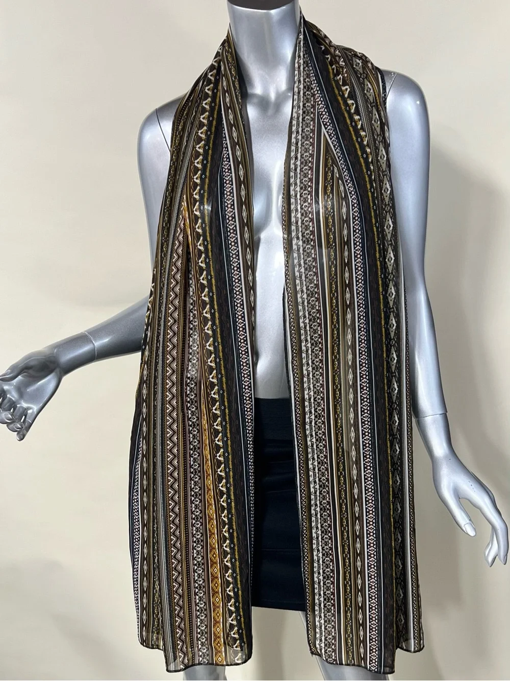 Aquarius Long Large Scarf Geometric Boho Print Semi Sheer 27”x79”